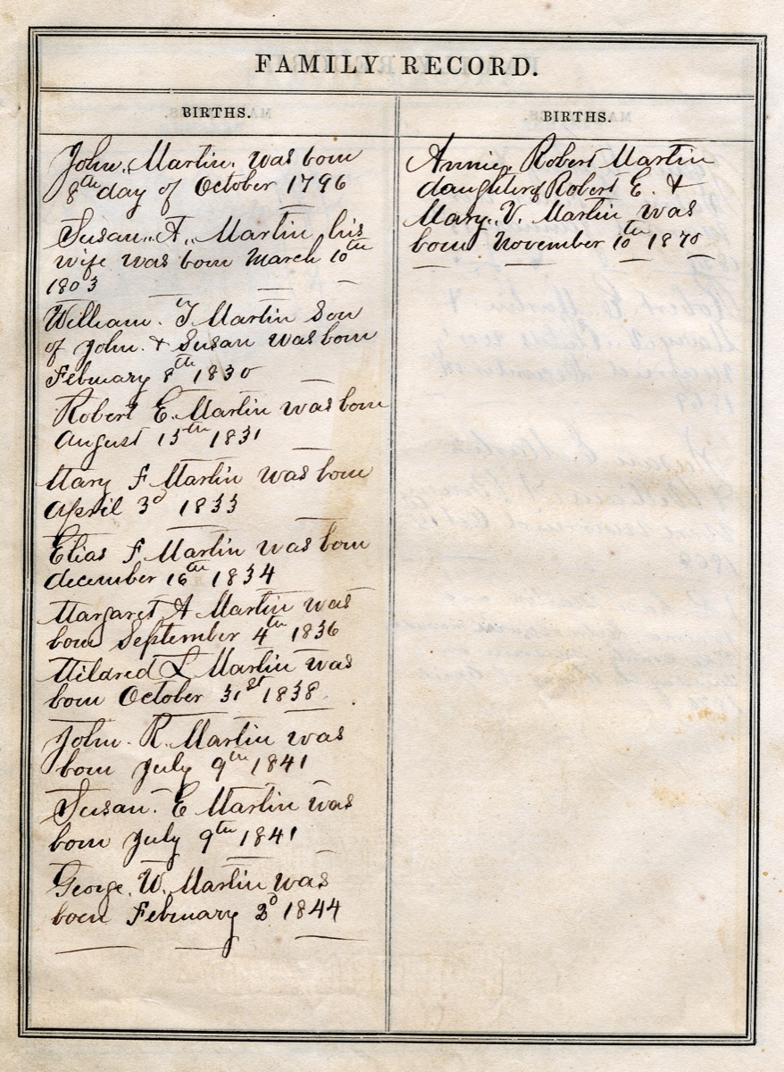 Dick Martin Family Bible, page 2